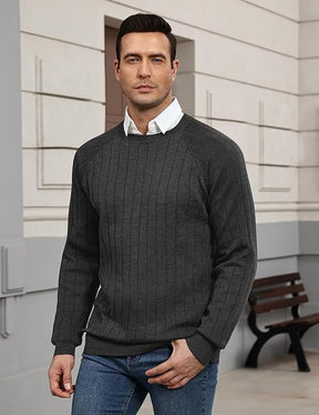 COOFANDY Mens Crewneck Pullover Sweaters Business Casual Long Sleeve Slim Fit Sweater Chunky Cable Knit Sweater