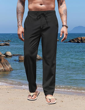 COOFANDY Men's Casual Linen Pants Elastic Waist Drawstring Yoga Beach Pants Lightweight Loose Fit Trousers with Pockets
