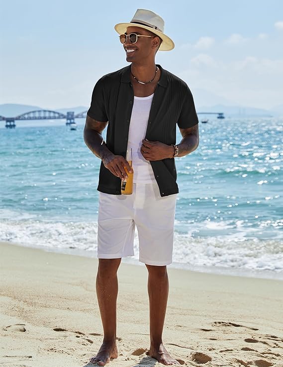 COOFANDY Men Casual Button Down Shirts Short Sleeve Summer Beach Shirt Fashion Camp Tops