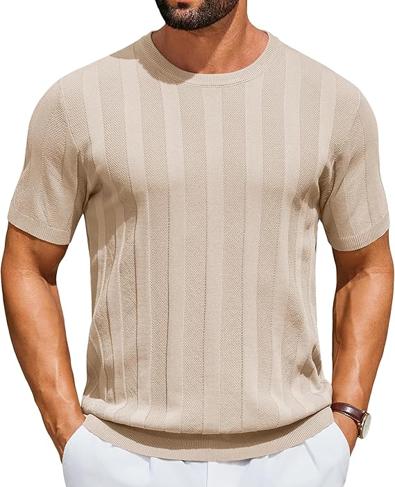 COOFANDY Mens T-Shirts Short Sleeve Knit Shirt Crew Neck Sweater Fashion Casual Textured Pullover Tees
