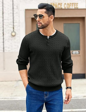 COOFANDY Men's Knit Henley Sweater Long Sleeve Button Down Fall Sweaters and Pullovers