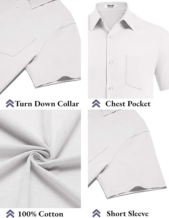COOFANDY Men's Lapel Slim Fit Shirt Solid Color with Pockets