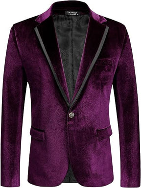 COOFANDY Men's Velvet Blazer One Button Velour Tuxedo Jacket Notched Lapel Suit Jackets for Prom Wedding Party Dinner