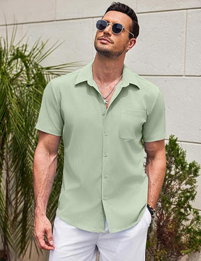 COOFANDY Men's Casual Short Sleeve Button Down Summer Beach Shirt Lightweight Textured Wrinkle Free Untucked Shirts