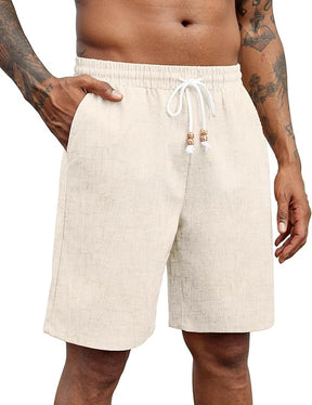 COOFANDY Mens Linen Shorts Casual Drawstring Elastic Waist Lightweight Summer Vacation Beach Shorts