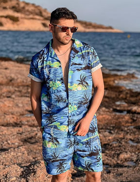COOFANDY Men's Hawaiian Matching Shirt and Shorts Set Summer Beach 2 Piece Outfits Short Sleeve Cuban Shirts and Shorts