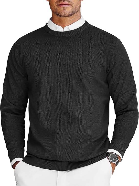COOFANDY Mens Crew Neck Sweaters Long Sleeve Lightweight Knit Dress Pullover Sweaters
