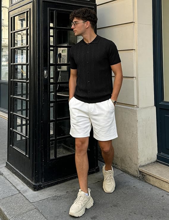 COOFANDY Men's Short Sleeve Knit Shirt Casual Button Down Shirt Vintage Summer Beach Vacation Tops