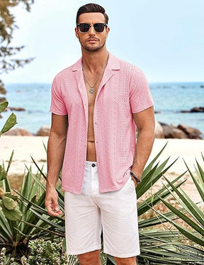 COOFANDY Mens Beach Shirt Short Sleeve Button Down Shirts Casual Cuban Collared Summer Vacation Tropical Shirts