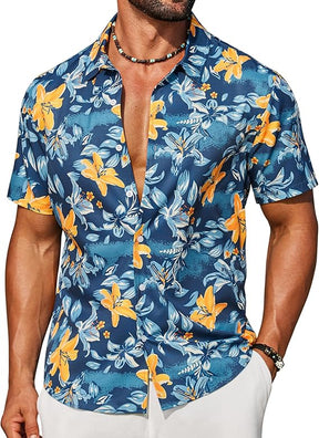 COOFANDY Mens Hawaiian Shirt Short Sleeve Button Down Floral Aloha Shirts Tropical Vacation Beach Shirts