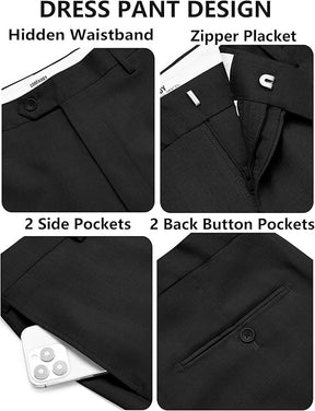 COOFANDY Men's Classic Fit Dress Pants Flat Front Straight Casual Pant Expandable Waist Suit Pant