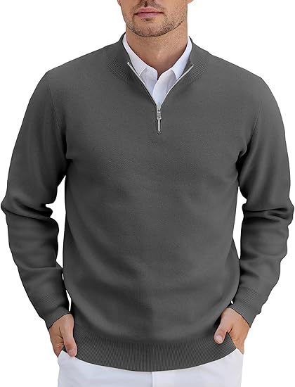 COOFANDY Mens Quarter Zip Pullover Slim Fit Lightweight Knit Pullover Sweaters Casual Polo Sweater