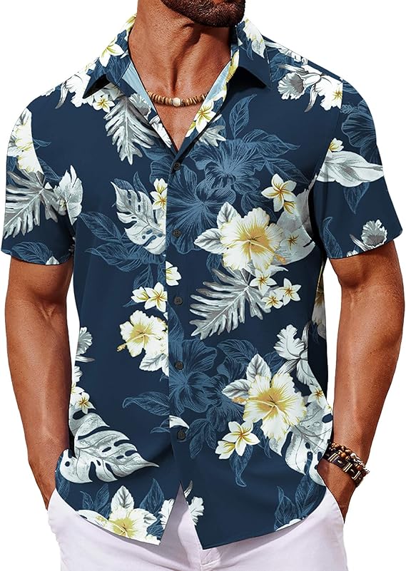 COOFANDY Hawaiian Shirt Short Sleeve Button Down Shirts Tropical Floral
