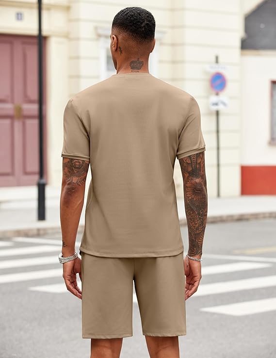 COOFANDY Men's 2 Pieces Outfits Casual Quarter Zip Polo T Shirt and Shorts Set Athletic Jogging Summer Tracksuit
