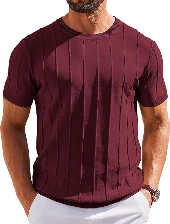 COOFANDY T-Shirts Short Sleeve Knit Sweater Shirt Crewneck