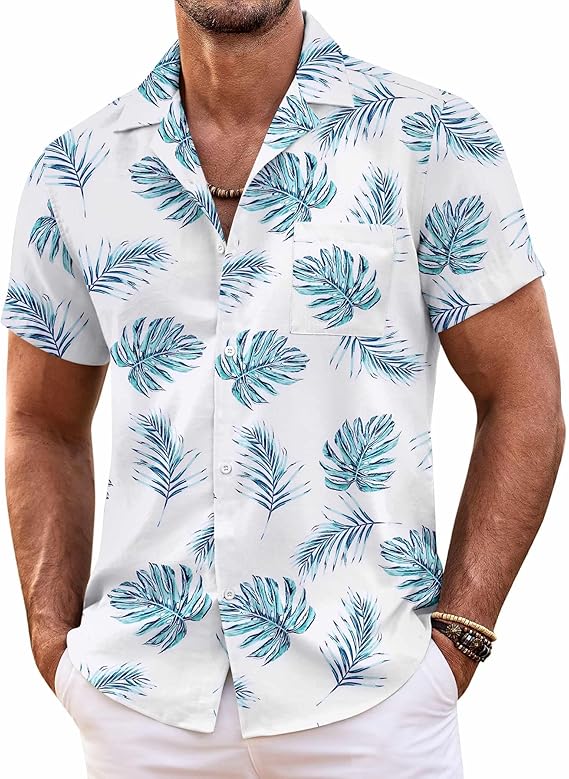 COOFANDY Hawaiian Shirt Short Sleeve Button Down Shirts Camp Collar Shirt