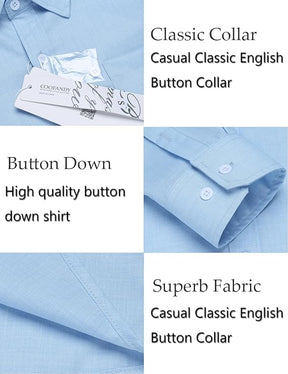 COOFANDY Men's Casual Button Down Shirt Long Sleeve Linen Chambray Shirt