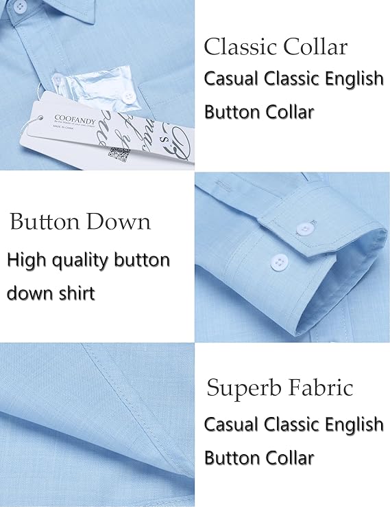 COOFANDY Men's Casual Button Down Shirt Long Sleeve Linen Chambray Shirt