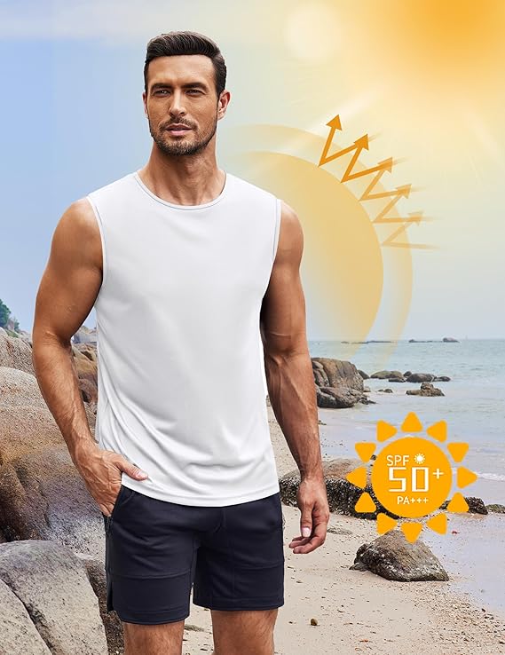 COOFANDY Mens 2 Pack Workout Tank Top UPF 50+ Quick Dry Sleeveless Swim Shirt Gym Muscle Athletic Summer Beach T Shirts
