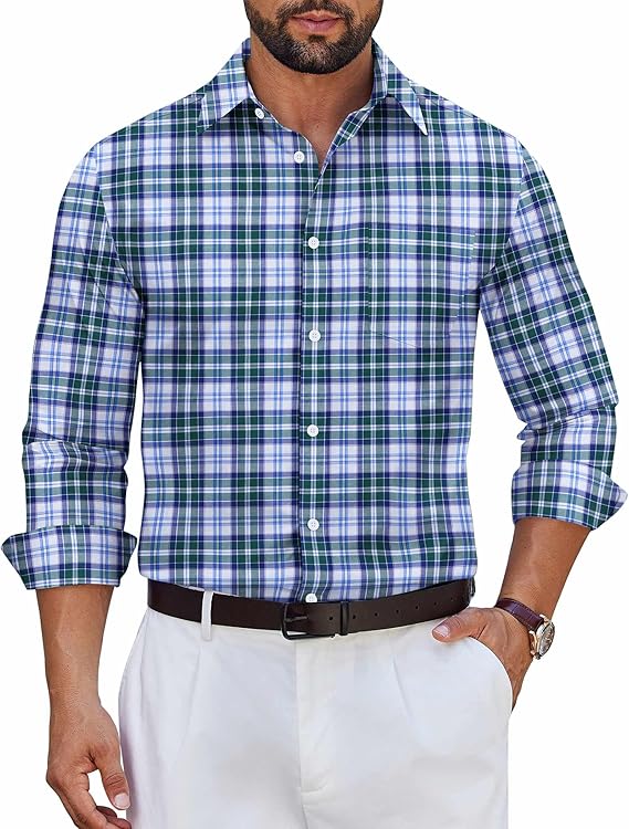COOFANDY Men's Long Sleeve Plaid Button Down Dress Shirt
