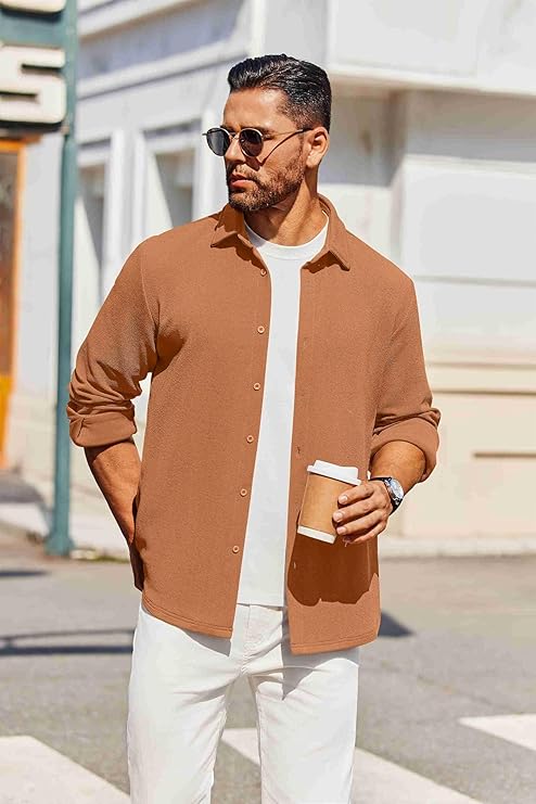 COOFANDY Men's Overshirt Shacket Jacket Mens Textured Button Down Long Sleeve Shirts Fashion Jacket