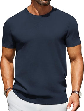 COOFANDY Men's Crewneck Sweater Short Sleeve Casual Basic Tops Classic Fashion Knit Pullover Tees