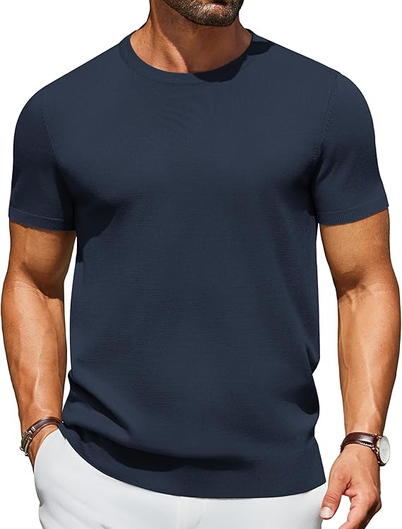 COOFANDY Men's Crewneck Sweater Short Sleeve Casual Basic Tops Classic Fashion Knit Pullover Tees