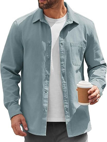 COOFANDY Mens Lightweight Button Down Shirt Jacket Casual Shacket Overshirt