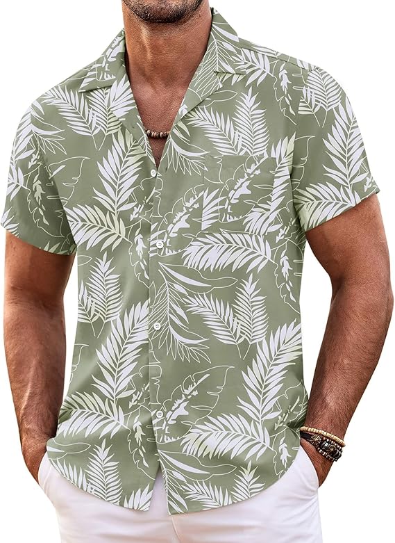 COOFANDY Hawaiian Shirt Short Sleeve Button Down Shirts Camp Collar Shirt
