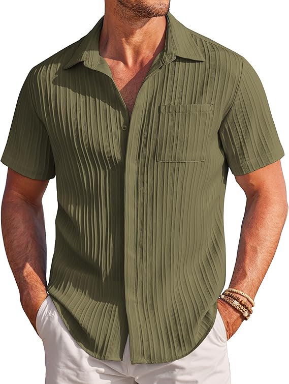 COOFANDY Mens Casual Shirts Short Sleeve Button Down Shirts Fashion Textured Summer Beach Shirt S-XXL
