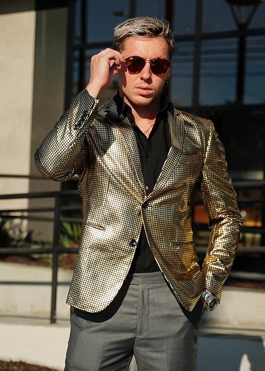 COOFANDY Mens Metallic Jacket Regular Fit Blazer Casual 70s Disco Party Sport Coat