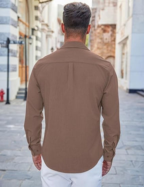 COOFANDY Men's Casual Button Down Shirts Long Sleeve Untucked Shirts Regular Fit Linen Shirt