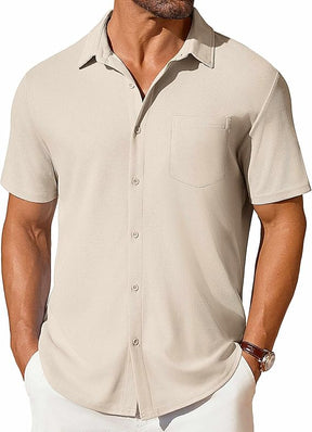 COOFANDY Men's Short Sleeve Button Down Shirt Casual Summer Beach Shirt Waffle Knit Shirts Wrinkle Free Untucked Shirt