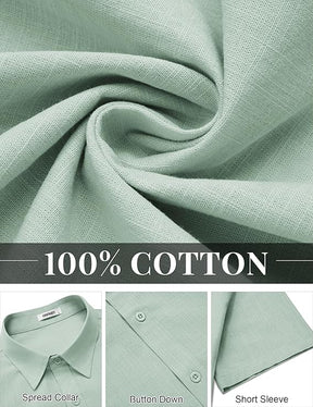 COOFANDY Mens Button Down Shirts Short Sleeve Casual Shirt Cotton Summer Beach Linen Wedding Shirts