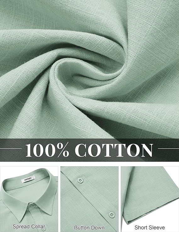 COOFANDY Mens Button Down Shirts Short Sleeve Casual Shirt Cotton Summer Beach Linen Wedding Shirts