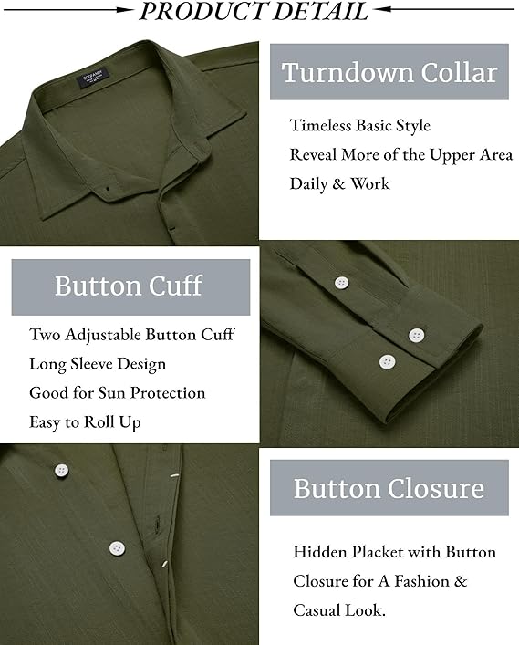 COOFANDY Men's Long Sleeve Casual Button Down Shirt for Men Summer Beach Wedding Shirt
