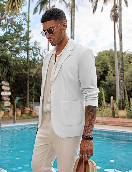 COOFANDY Men's Casual Linen Blazer Lightweight Regular Fit Sport Coat One Button Suit Jacket