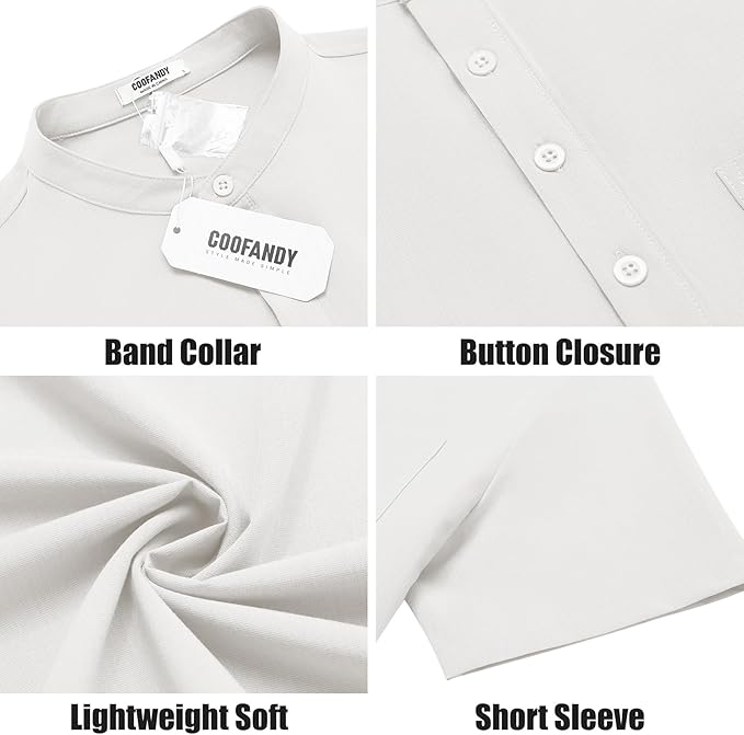 COOFANDY Mens Casual Henley Shirts Band Collar Short Sleeve T-Shirts Summer Stylish Beach Hippie Shirt
