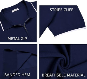 COOFANDY Men's Zipper Polo Slim Fit Shirt Knitted Spiral Cuffs Basic Tee