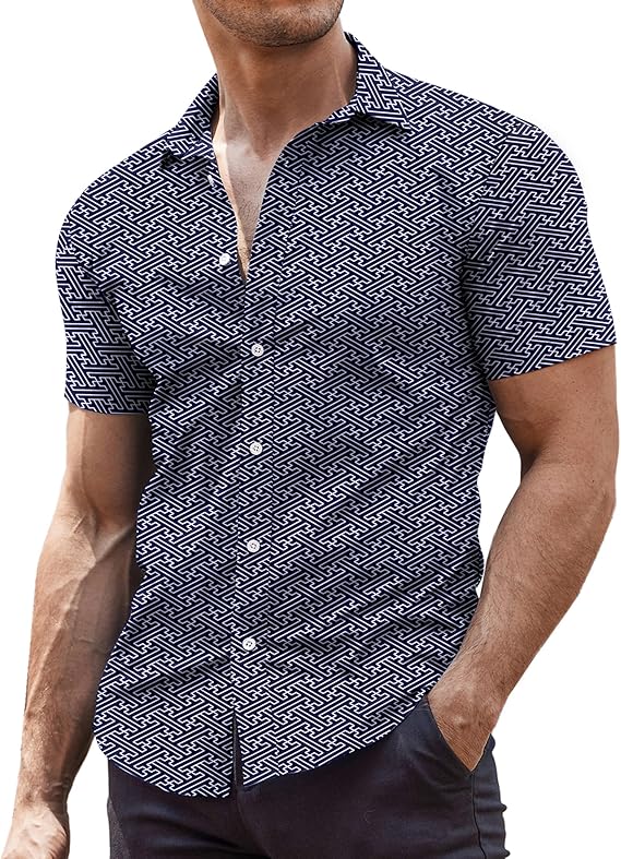 COOFANDY Men's Muscle Fit Dress Shirts Wrinkle-Free Short Sleeve