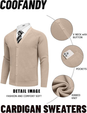 COOFANDY Men's Cardigan Sweaters with Button Lightweight Casual V Neck Long Sleeve Pockets Knitted Sweater