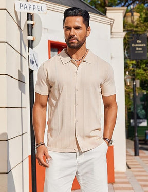 COOFANDY Mens Knit Shirt Short Sleeve Button Down Shirts Casual Summer Beach Vintage Polo Shirts