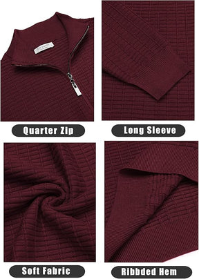 COOFANDY Men's Quarter Zip Sweaters Slim Fit Lightweight Cotton Knitted Casual Mock Neck Pullover Sweaters