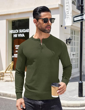 COOFANDY Mens Knit Henley T-Shirts Dress Long Sleeve Sweater Casual Collarless Quarter Button Pullover