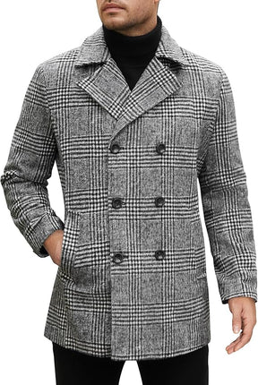 COOFANDY Men's Double Breasted Pea Coat Winter Overcoat Short Trench Coat Notched Collar