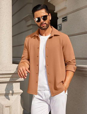 COOFANDY Mens Casual Button Down Shirt Long Sleeve Lightweight Jacket Fashion Textured Shirts
