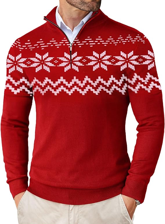 COOFANDY Men's Quarter Zip Up Sweaters Slim Fit Lightweight Mock Neck Pullover Casual Polo Sweaters