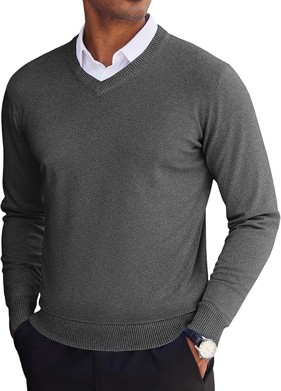 COOFANDY Men's V Neck Sweater Lightweight Knitted Pullover Sweaters