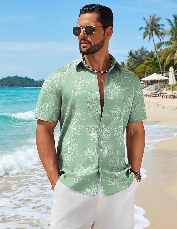 COOFANDY Mens Hawaiian Shirts Short Sleeve Button Down Aloha Shirts Summer Vacation Beach Shirts