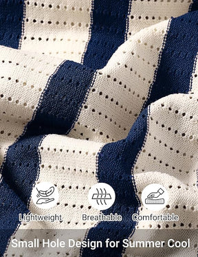 COOFANDY Men's Knit Shirts Short Sleeve Button Down Polo Shirt Striped Casual Summer Beach Shirts